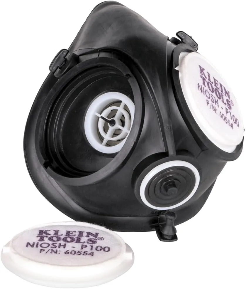 Klein Tools 60552 Reusable P100 Half-Mask Respirator with Replaceable Filters for Dust, Metal Fumes, and Oil Mist, M/L