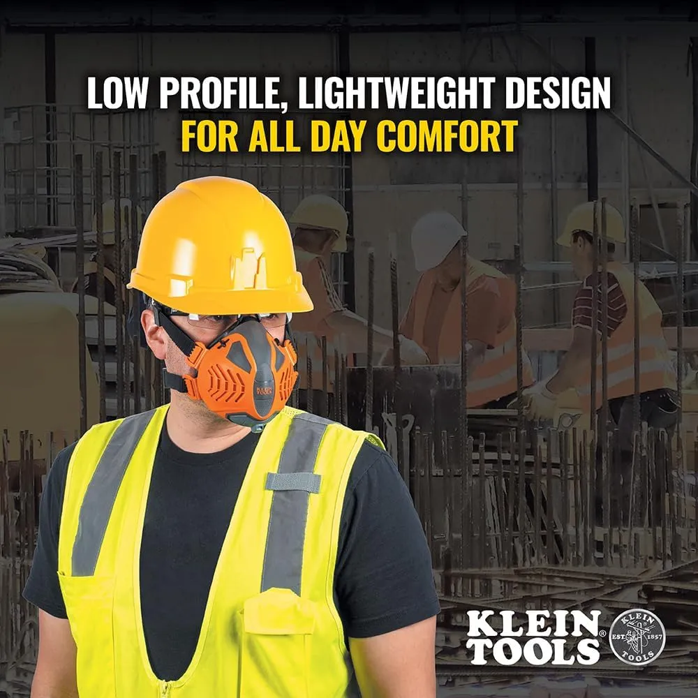 Klein Tools 60552 Reusable P100 Half-Mask Respirator with Replaceable Filters for Dust, Metal Fumes, and Oil Mist, M/L