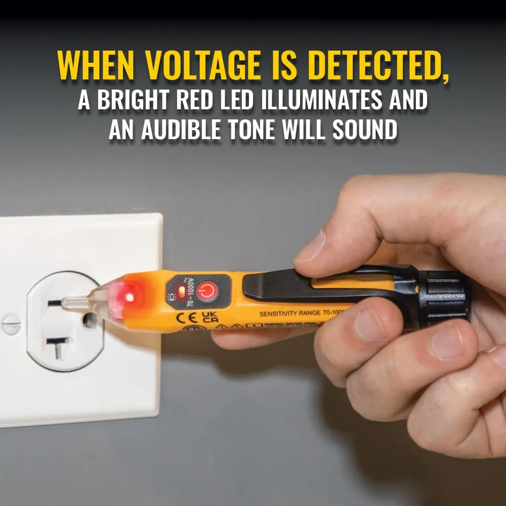 Klein Tools NCVT1XT Voltage Tester, Non-Contact Low Voltage Test Pen, 70V to 1000V AC, Durable IP67 Tester is Dustproof and Waterproof