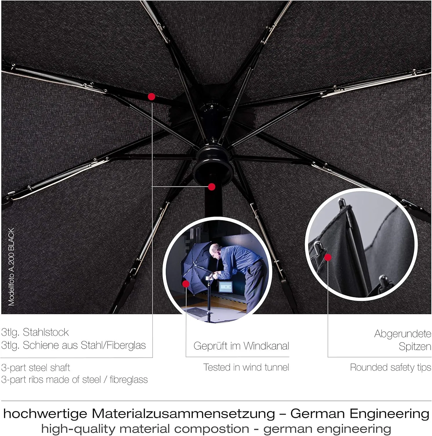 Knirps A.200 Medium Duomatic Windproof Umbrella for Adults – Automatic Open Close 38.5" Canopy, Travel Case Included