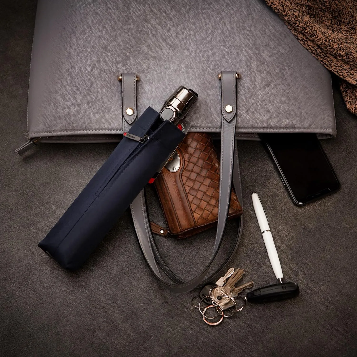 Knirps T.200 Medium Duomatic Automatic Open Close Rain Umbrella for Adults - Portable Weather Protection - Compact, Fits in Backpack or Purse, Retractable with Carrying Case, Navy, 97cm Diameter