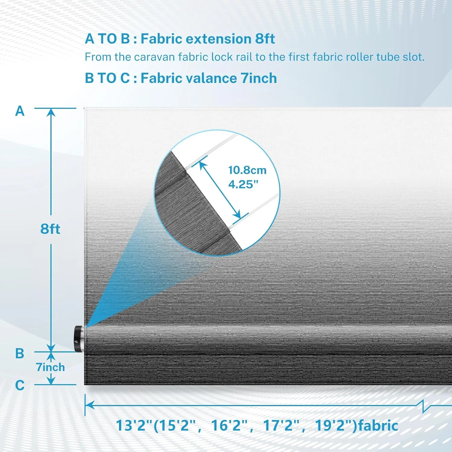 Kohree 16' Rv Awning Fabric Replacement, 19oz Weatherproof Heavy Duty Anti-Fading Awning Replacement with Pull Strap, RV Canopy for Camper, Trailer, Motorhome, Black Fade, (Fabric 15'2")
