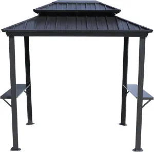 Kozyard 6' x 8' BBQ Hardtop Grill Gazebo, Outdoor Barbecue Shelter with Double Galvanized Metal Roof, Aluminum BBQ Gazebo with 2 Side Shelves for Outdoor Grilling Station (Gray/Hardtop)