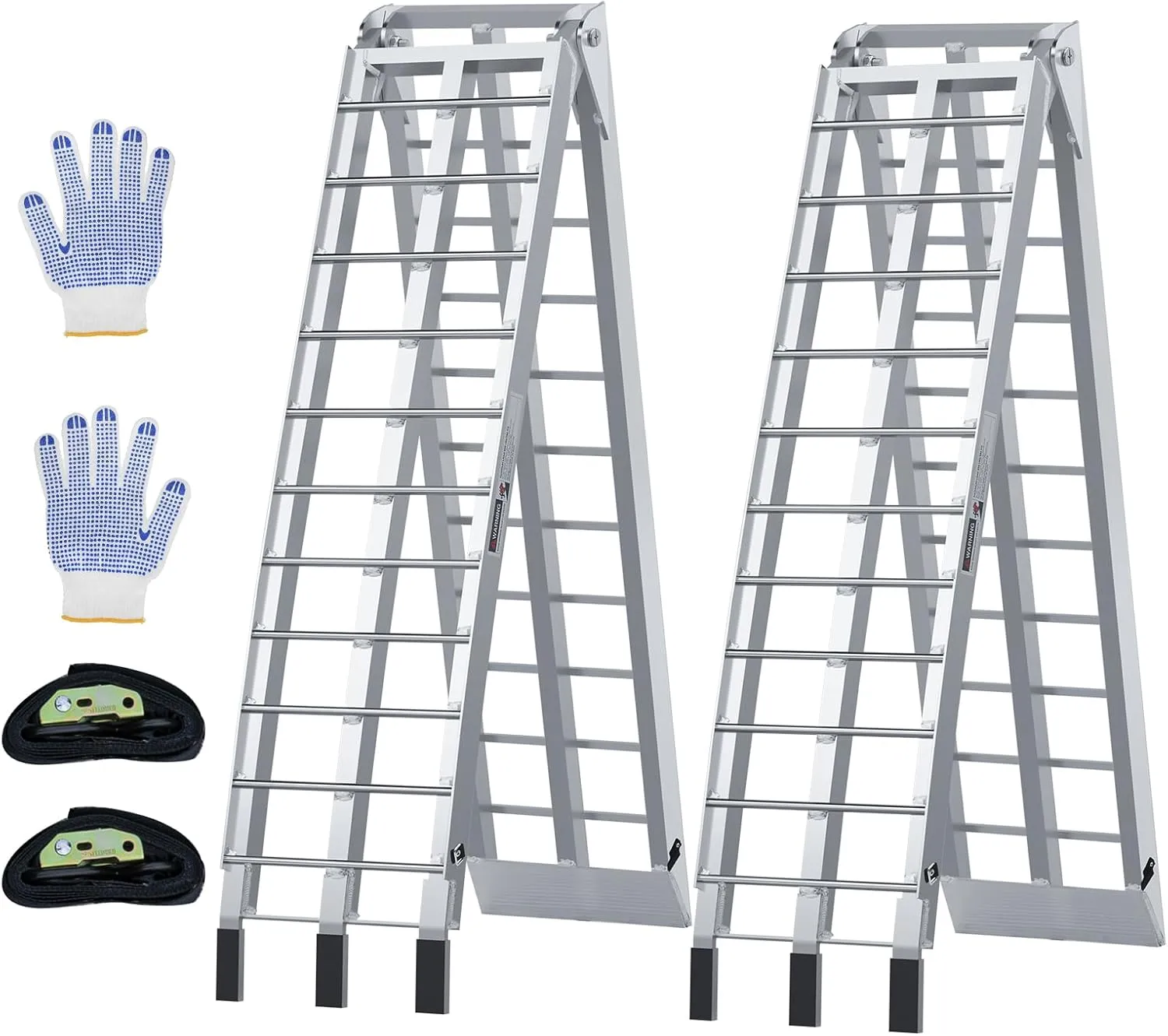 KROAK Aluminum Loading Ramps 1700 Lbs, 7.5ft 2Pcs Folding Powerspots Ramps for Pickup Trucks Bed, Trailers Ramp with Load Straps for Motorcycles, ATV/UTV, Lawn mowers,Tractors, 90"L x 12"W, 2Pcs