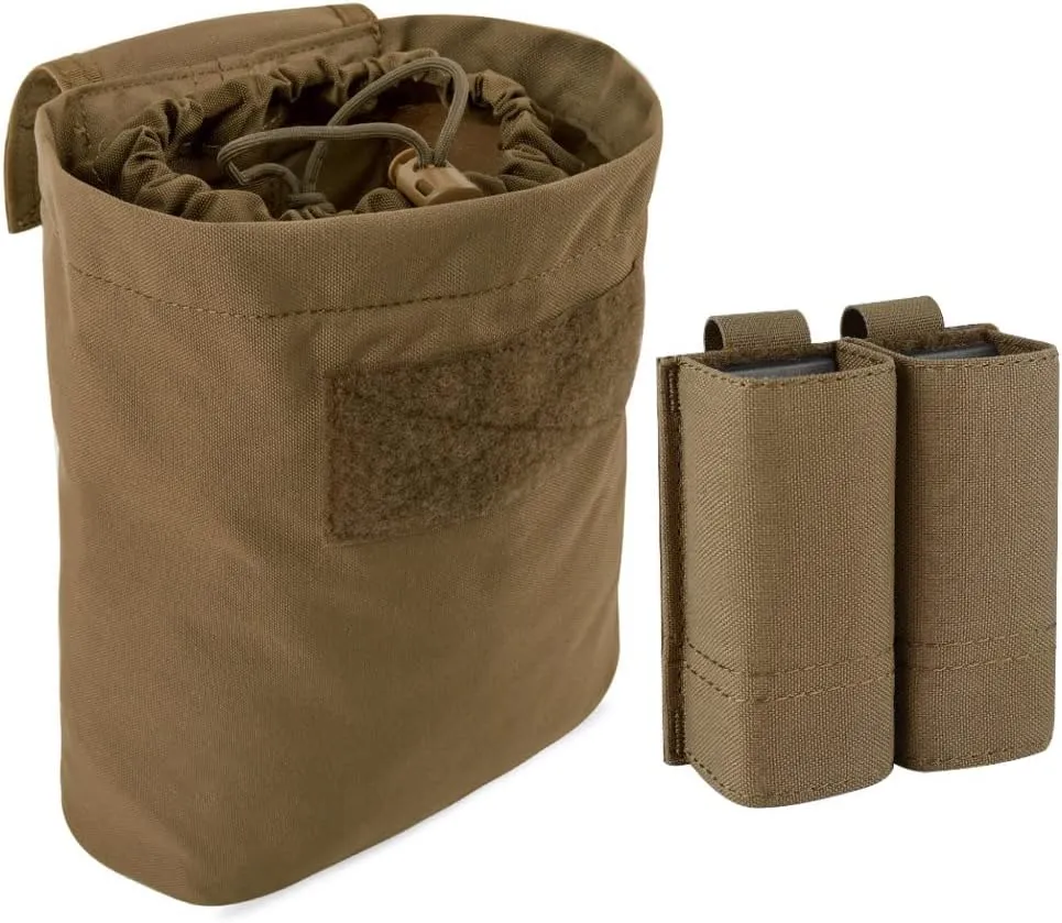 KRYDEX Molle Dump Pouch Roll-Up and Double Pistol Mag Pouches Coyote Brown