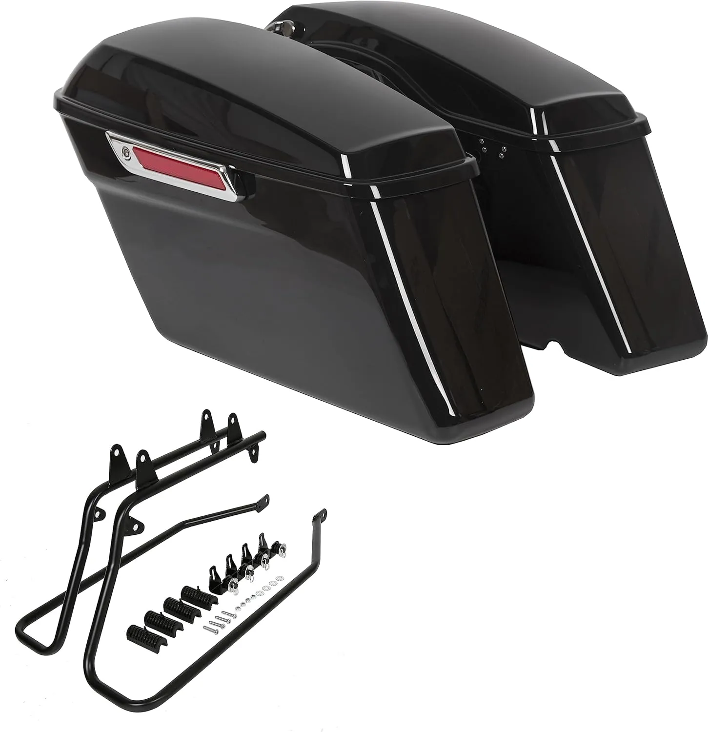 KUAFU Saddle Bags Trunk W/Lid & Latch Key with Black Bracket Compatible with 1984-2017 Harley Davidson Softail Models Saddlebag Conversion Bracket Kit Support Mounts 2 Packages
