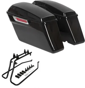 KUAFU Saddle Bags Trunk W/Lid & Latch Key with Black Bracket Compatible with 1984-2017 Harley Davidson Softail Models Saddlebag Conversion Bracket Kit Support Mounts 2 Packages