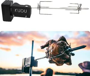 KUDU Rotisserie Kit - Stainless Steel Battery Powered Square Spit for Charcoal Grill 5/16 Inch Square Drive Spit
