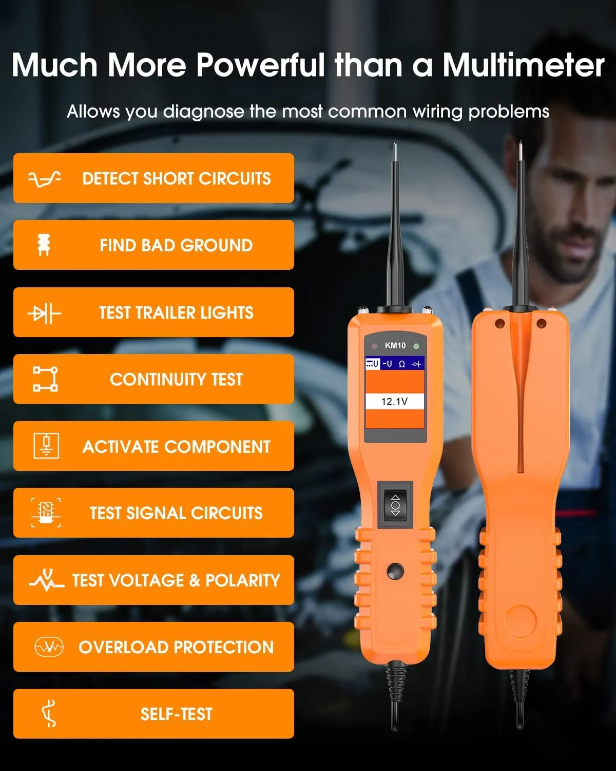 KZYEE KM10 Power Circuit Probe Kit, 12V 24V Automotive Circuit Tester, Digital Voltage Tester, Short Finder, AC/DC Diode Resistance, Current Probe Activate Component Electrical Tester, 20FT 20FT Cable