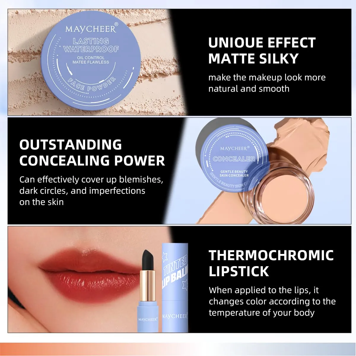 LAMUSELAND Makeup Set Full Kit for Women Teens, Black Eyeliner, Double Eyebrow Pencil, Mascara, Lipsticks, Foundation, Face Powder and Skin Concealer, 8 Pcs Makeup Bundle Gift Set for Girls (A, L)