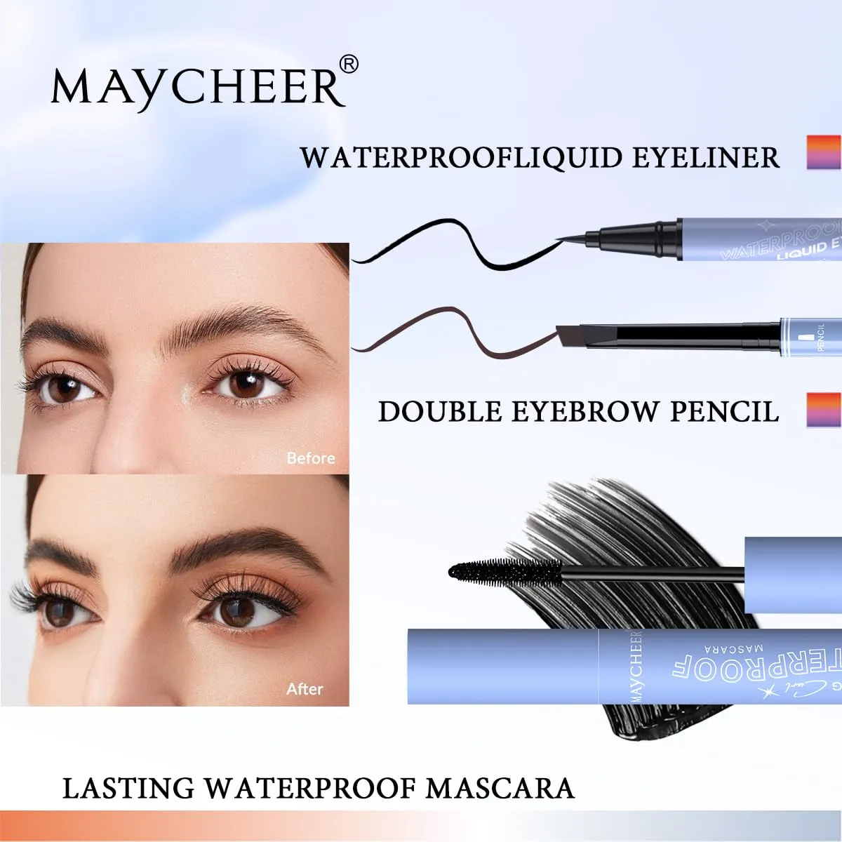 LAMUSELAND Makeup Set Full Kit for Women Teens, Black Eyeliner, Double Eyebrow Pencil, Mascara, Lipsticks, Foundation, Face Powder and Skin Concealer, 8 Pcs Makeup Bundle Gift Set for Girls (A, L)