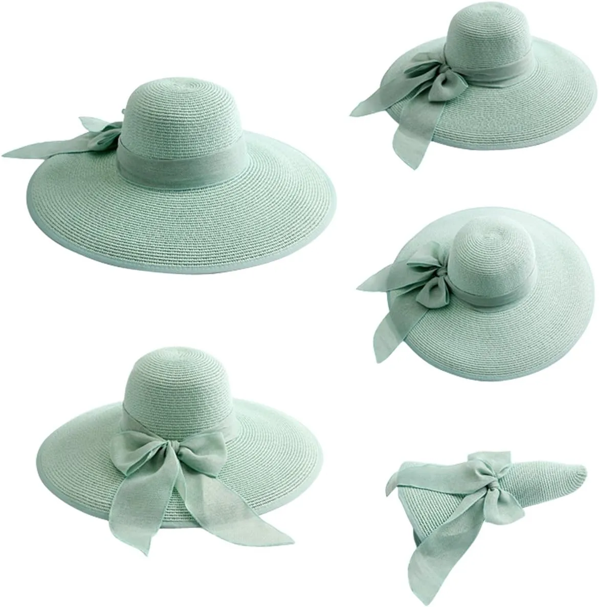 Lanzom Womens 5.5 Inches Big Bowknot Straw Hat Large Floppy Foldable Roll up Beach Cap Sun Hat UPF 50 