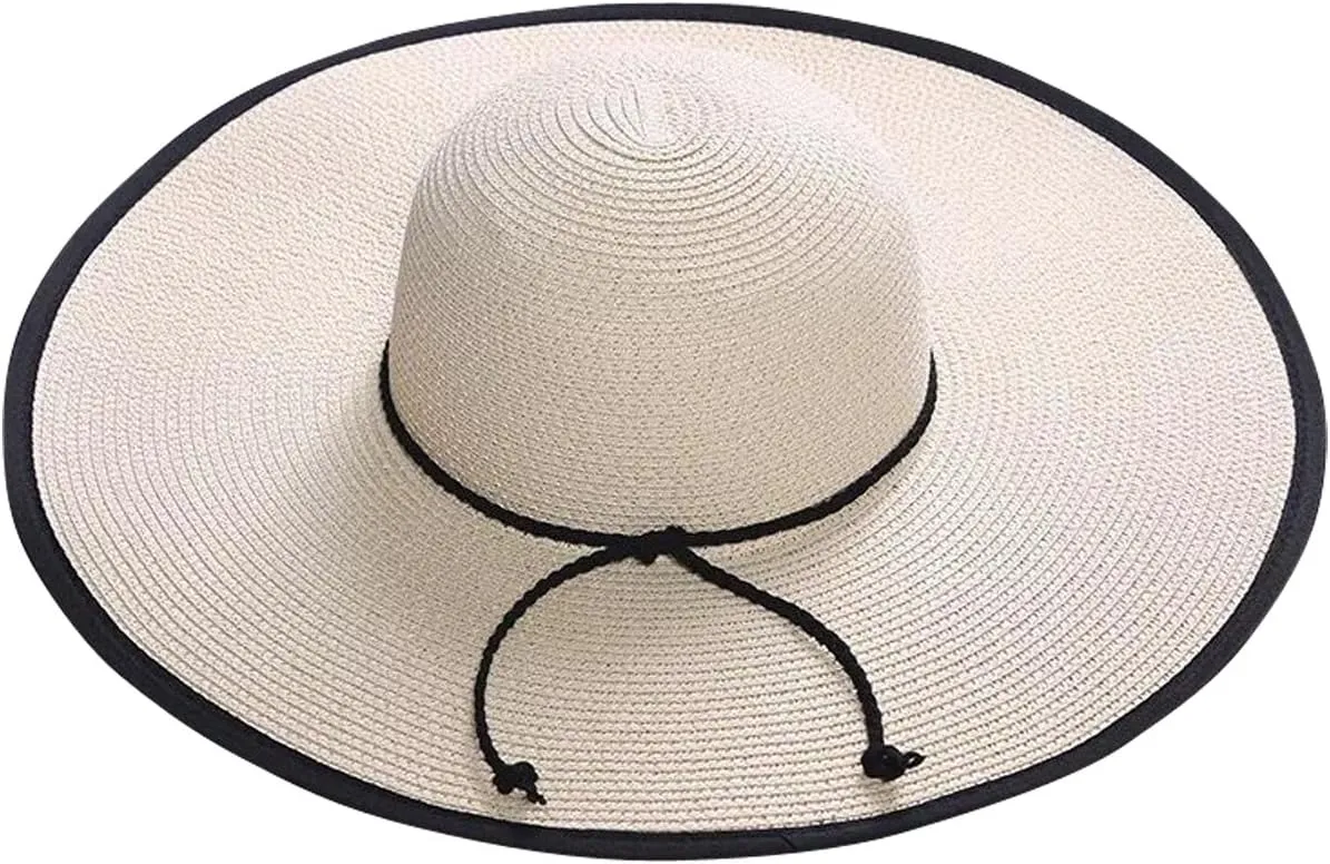 Lanzom Womens Wide Brim Straw Hat Big Floppy Foldable Roll up Cap Beach Sun Hat UPF 50 