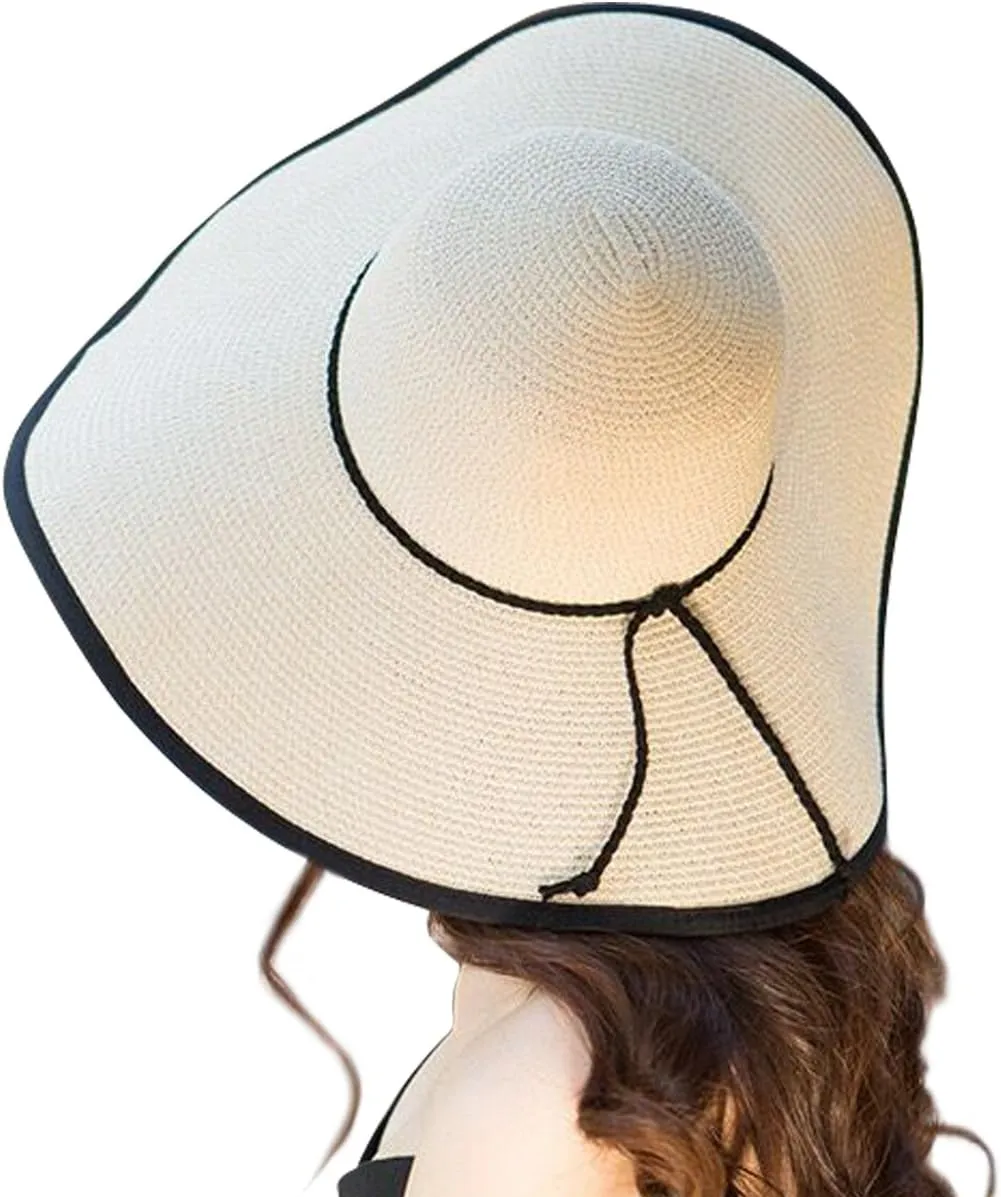 Lanzom Womens Wide Brim Straw Hat Big Floppy Foldable Roll up Cap Beach Sun Hat UPF 50 