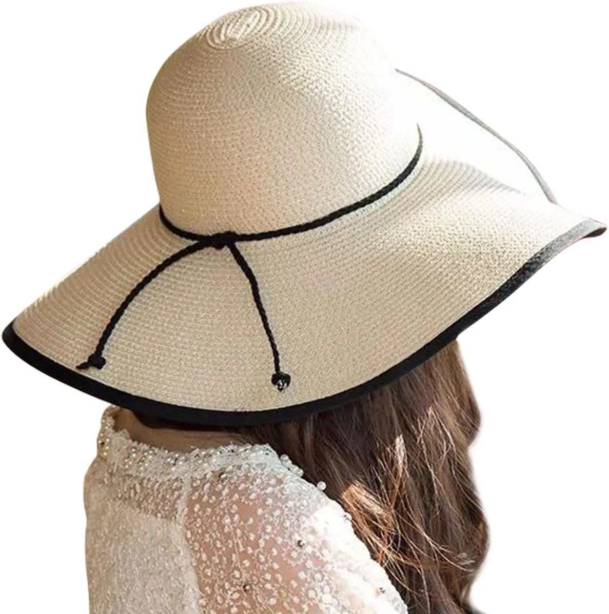Lanzom Womens Wide Brim Straw Hat Big Floppy Foldable Roll up Cap Beach Sun Hat UPF 50 
