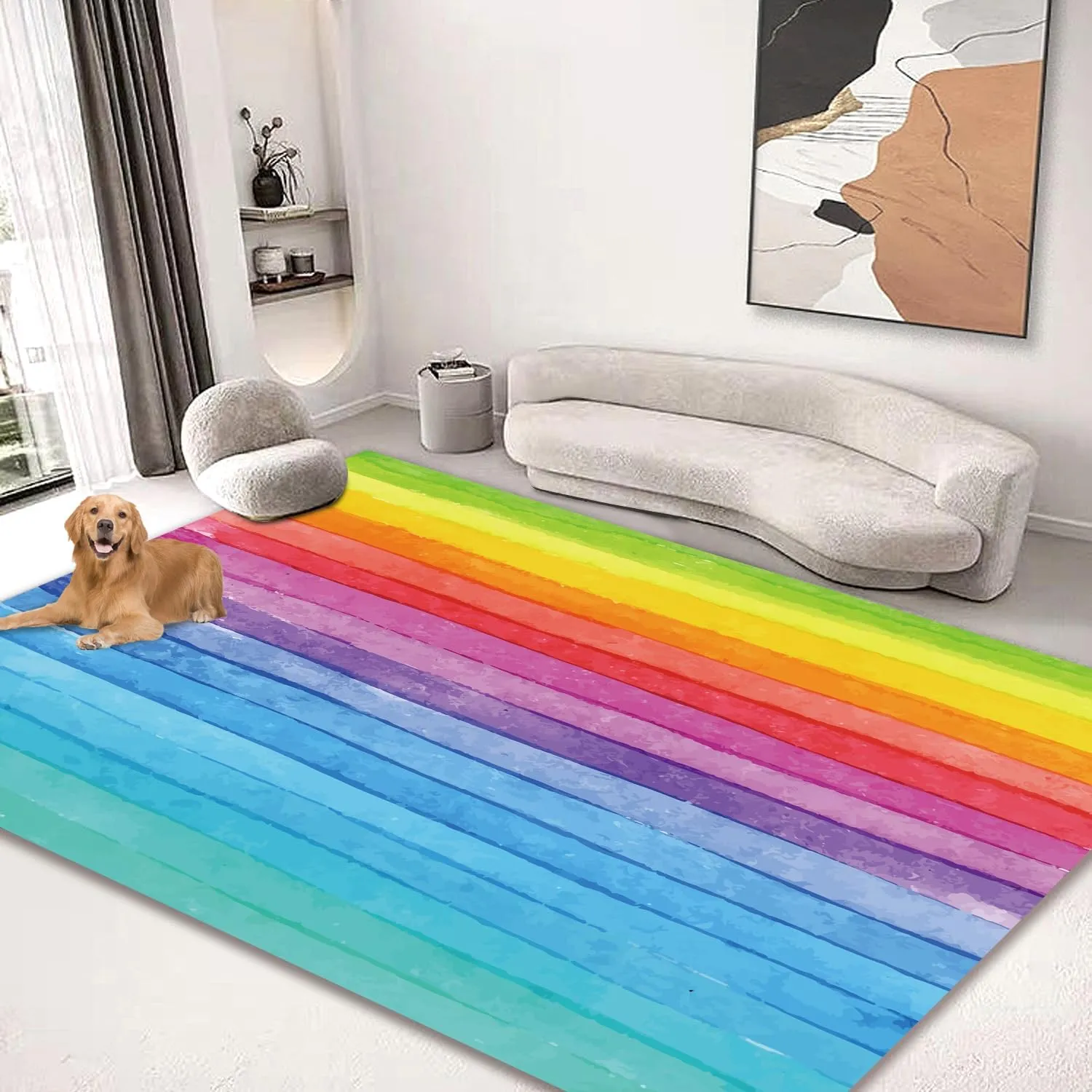 Large Area Rug 5'x6' Carpet for Bedroom Living Room Kids Room Home Decor Entryway Indoor Rugs Mat Rainbow