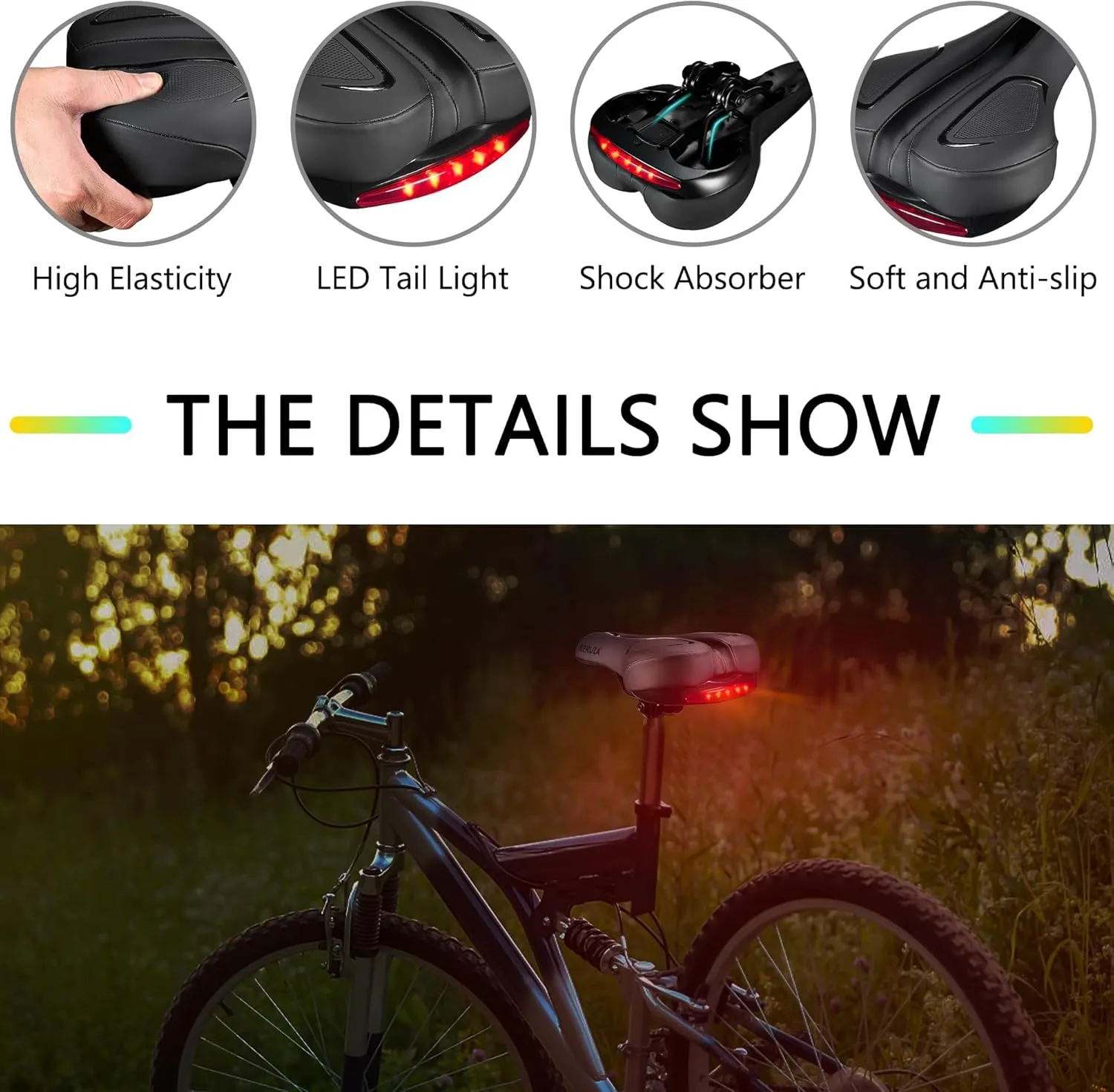 Large Comfortable Bike Seat Wide Saddle Shock Absorbing - Oversized Memory Foam Padded Exercise Bicycle Seat Waterproof Leather Cover - Universal Soft Replacement Cycling Cushion for Men Women