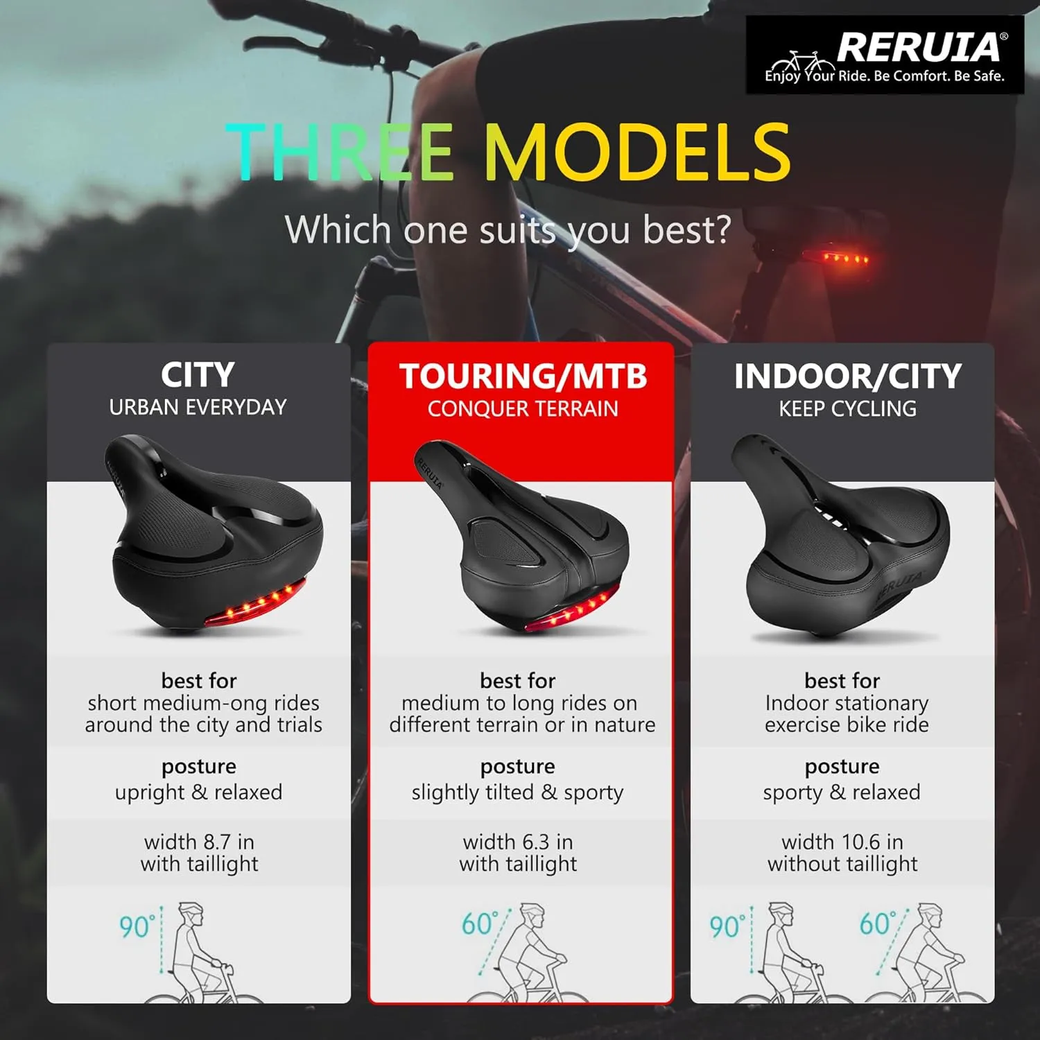 Large Comfortable Bike Seat Wide Saddle Shock Absorbing - Oversized Memory Foam Padded Exercise Bicycle Seat Waterproof Leather Cover - Universal Soft Replacement Cycling Cushion for Men Women