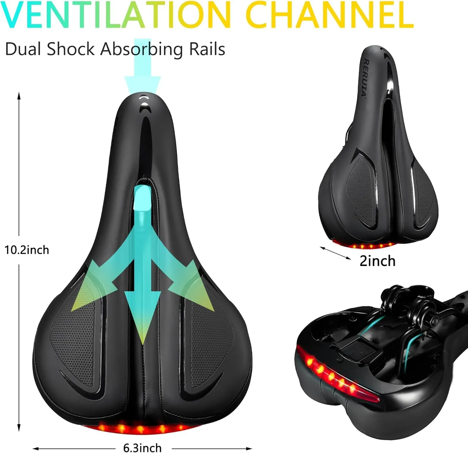 Large Comfortable Bike Seat Wide Saddle Shock Absorbing - Oversized Memory Foam Padded Exercise Bicycle Seat Waterproof Leather Cover - Universal Soft Replacement Cycling Cushion for Men Women