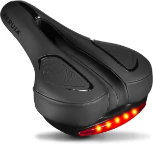 Large Comfortable Bike Seat Wide Saddle Shock Absorbing - Oversized Memory Foam Padded Exercise Bicycle Seat Waterproof Leather Cover - Universal Soft Replacement Cycling Cushion for Men Women