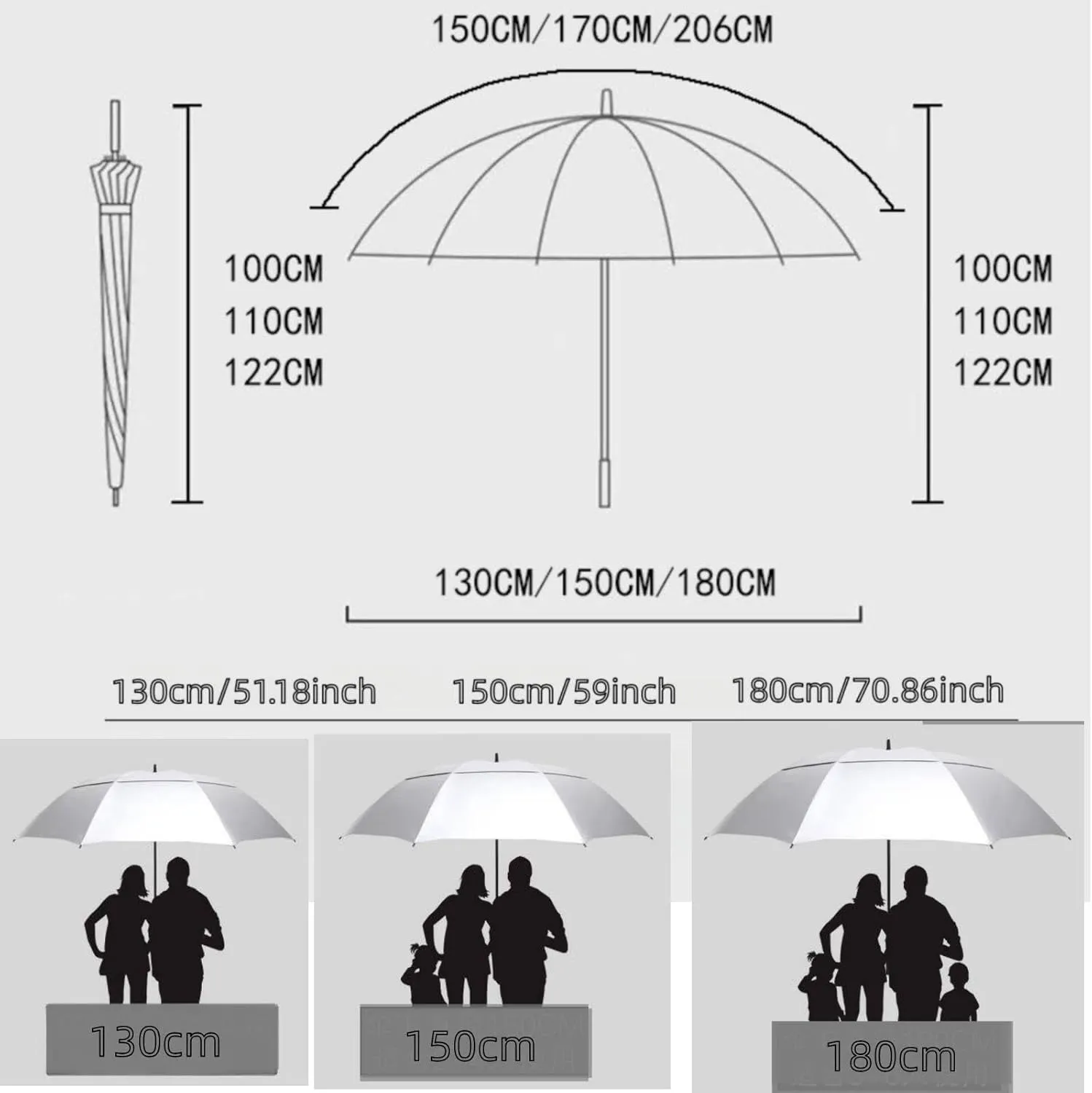Large Double Canopy Umbrella, Automatic Open Golf Umbrella, Windproof Stick Umbrella Rain and Sun UPF50 , 52/59/71 inch Umbrella for Outdoor