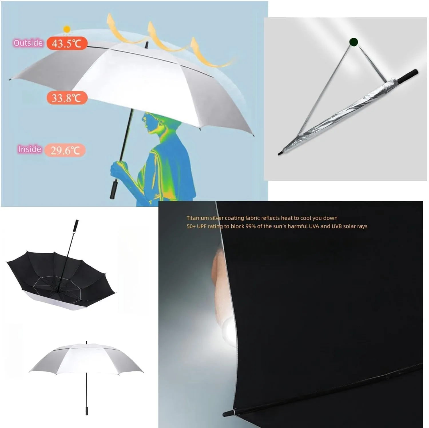 Large Double Canopy Umbrella, Automatic Open Golf Umbrella, Windproof Stick Umbrella Rain and Sun UPF50 , 52/59/71 inch Umbrella for Outdoor