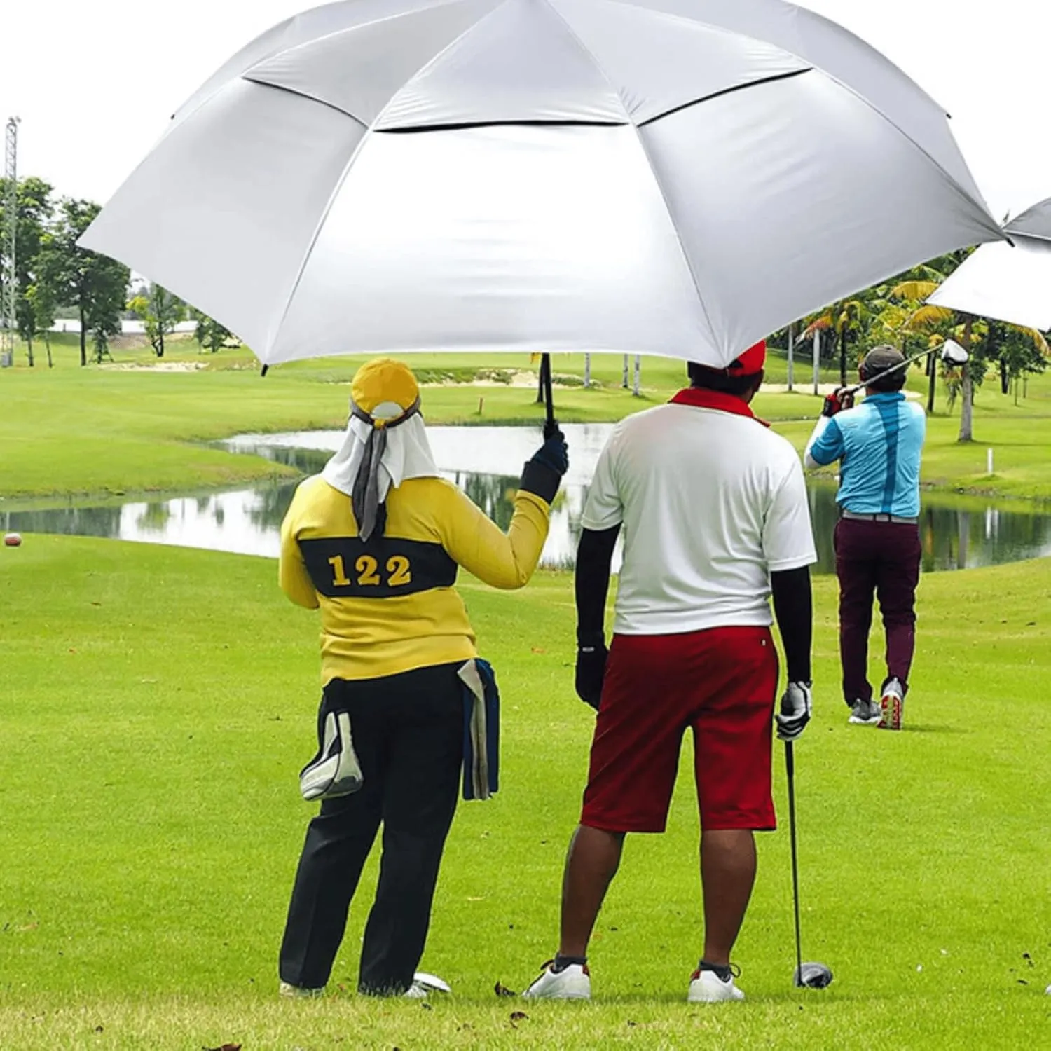 Large Double Canopy Umbrella, Automatic Open Golf Umbrella, Windproof Stick Umbrella Rain and Sun UPF50 , 52/59/71 inch Umbrella for Outdoor