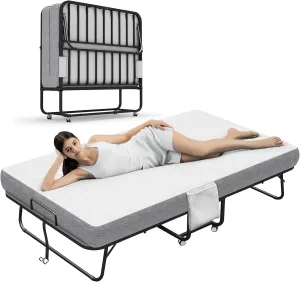 Large Folding Bed with Mattress, 75‘’x46‘’ RollAway Bed for Guest, Extra Wide and Comfortable Sleep