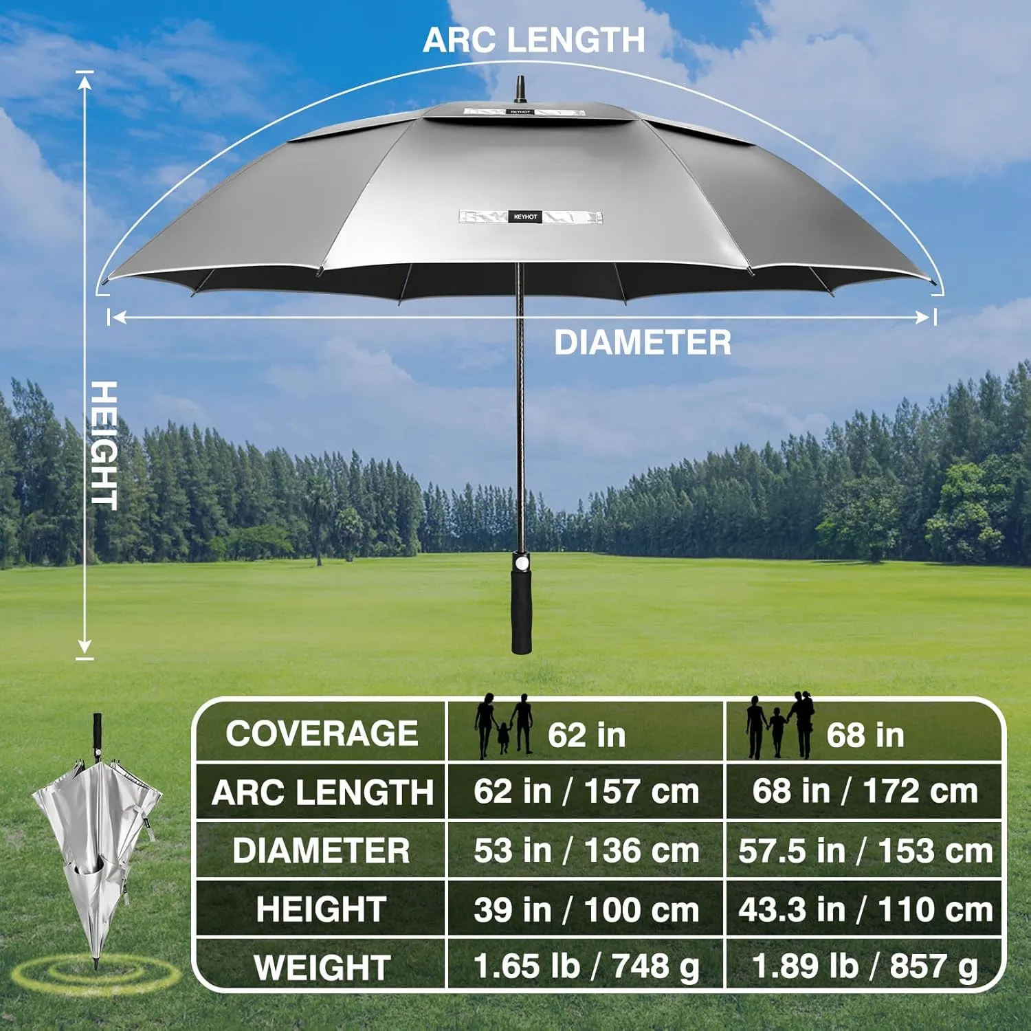 Large Golf Umbrella Uv Protection 62/68 Inch - Double Canopy Vented Golf Umbrellas Windproof - Sun Shade Spf Umbrella Auto Open Close Oversized for Men Women