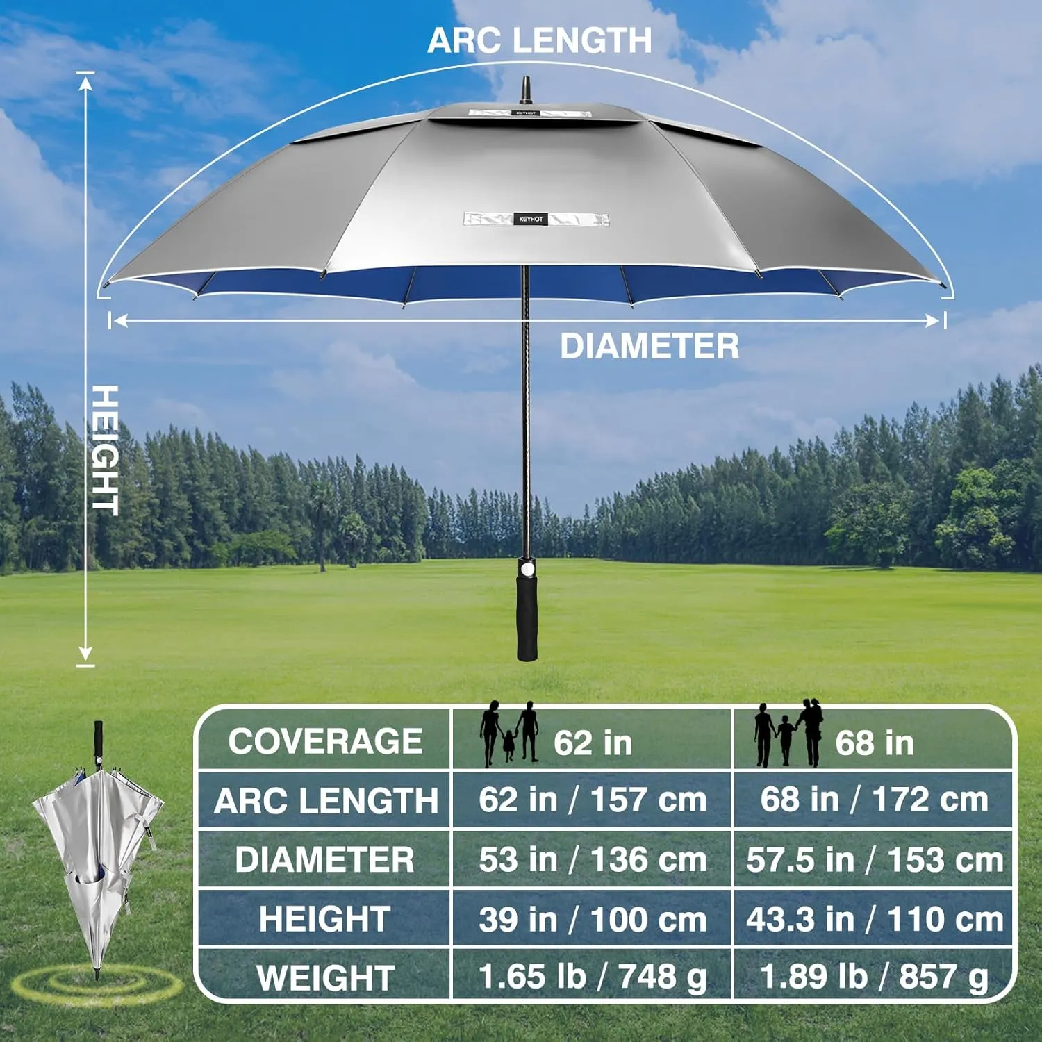 Large Golf Umbrella Uv Protection 62/68 Inch - Double Canopy Vented Golf Umbrellas Windproof - Sun Shade Spf Umbrella Auto Open Close Oversized for Men Women