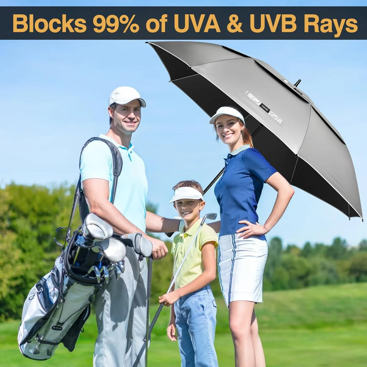 Large Golf Umbrella Uv Protection 62/68 Inch - Double Canopy Vented Golf Umbrellas Windproof - Sun Shade Spf Umbrella Auto Open Close Oversized for Men Women