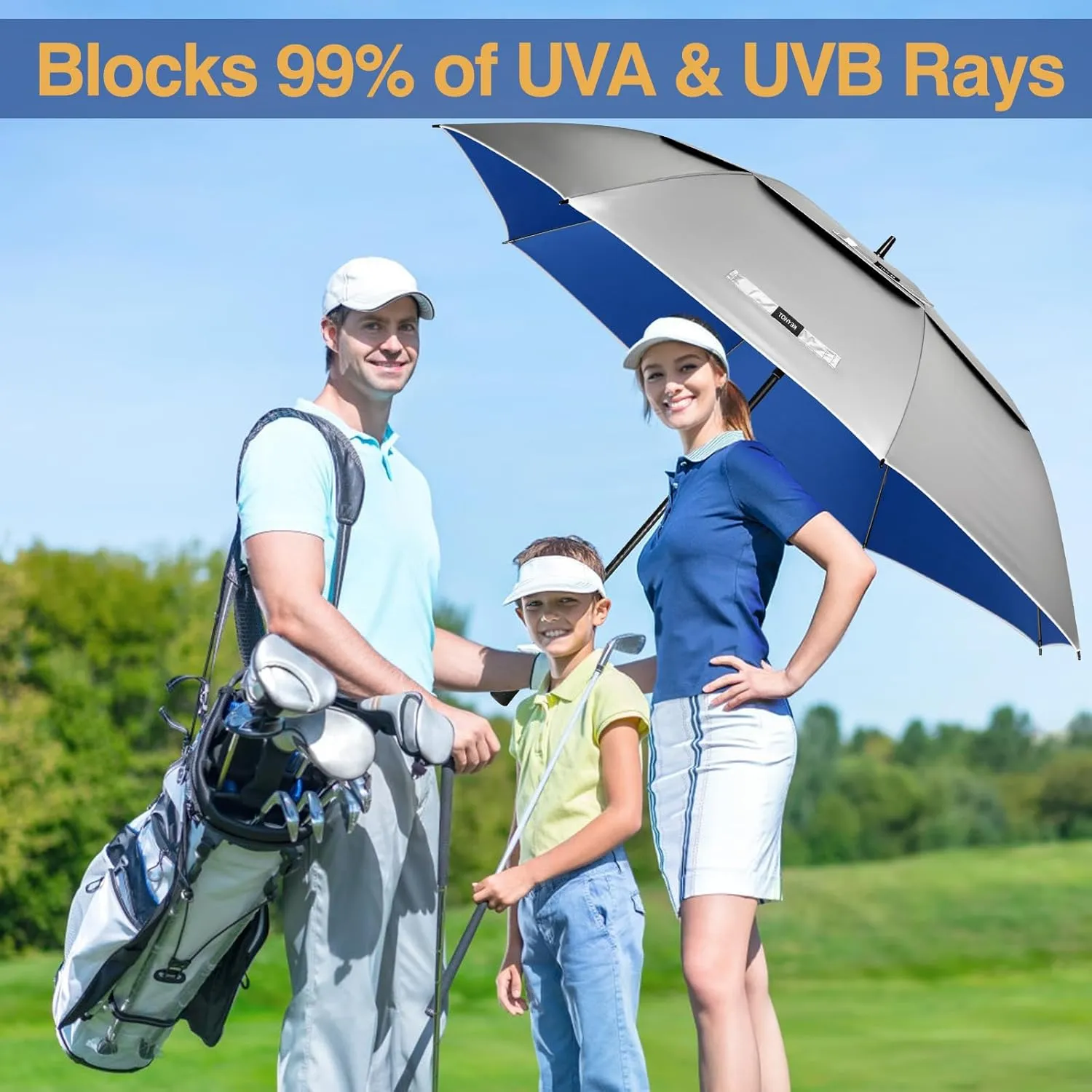 Large Golf Umbrella Uv Protection 62/68 Inch - Double Canopy Vented Golf Umbrellas Windproof - Sun Shade Spf Umbrella Auto Open Close Oversized for Men Women