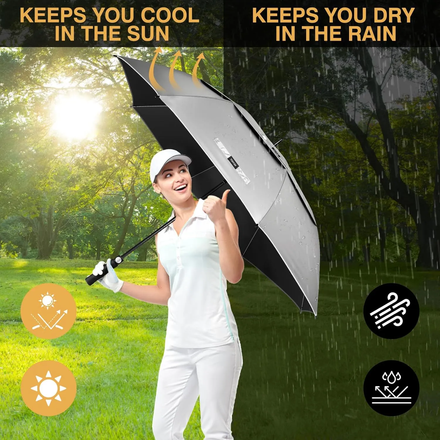 Large Golf Umbrella Uv Protection 62/68 Inch - Double Canopy Vented Golf Umbrellas Windproof - Sun Shade Spf Umbrella Auto Open Close Oversized for Men Women