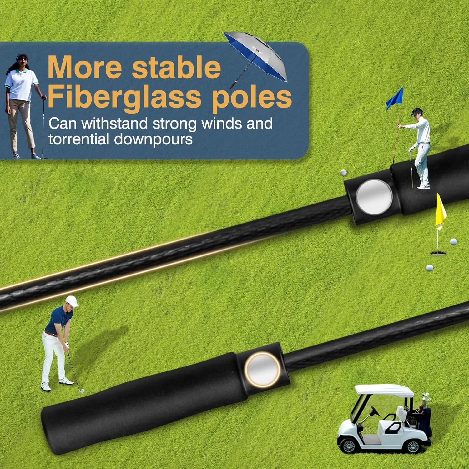 Large Golf Umbrella Uv Protection 62/68 Inch - Double Canopy Vented Golf Umbrellas Windproof - Sun Shade Spf Umbrella Auto Open Close Oversized for Men Women