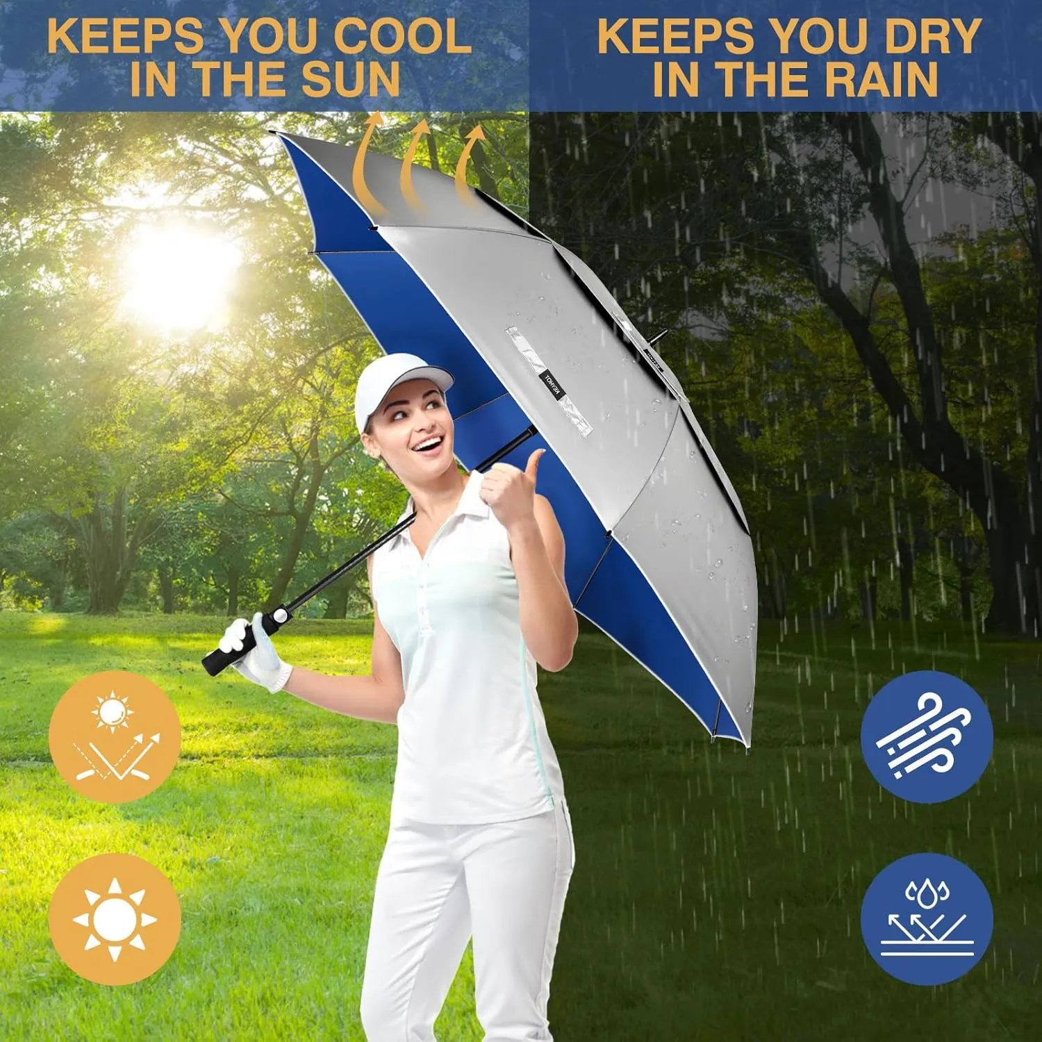 Large Golf Umbrella Uv Protection 62/68 Inch - Double Canopy Vented Golf Umbrellas Windproof - Sun Shade Spf Umbrella Auto Open Close Oversized for Men Women