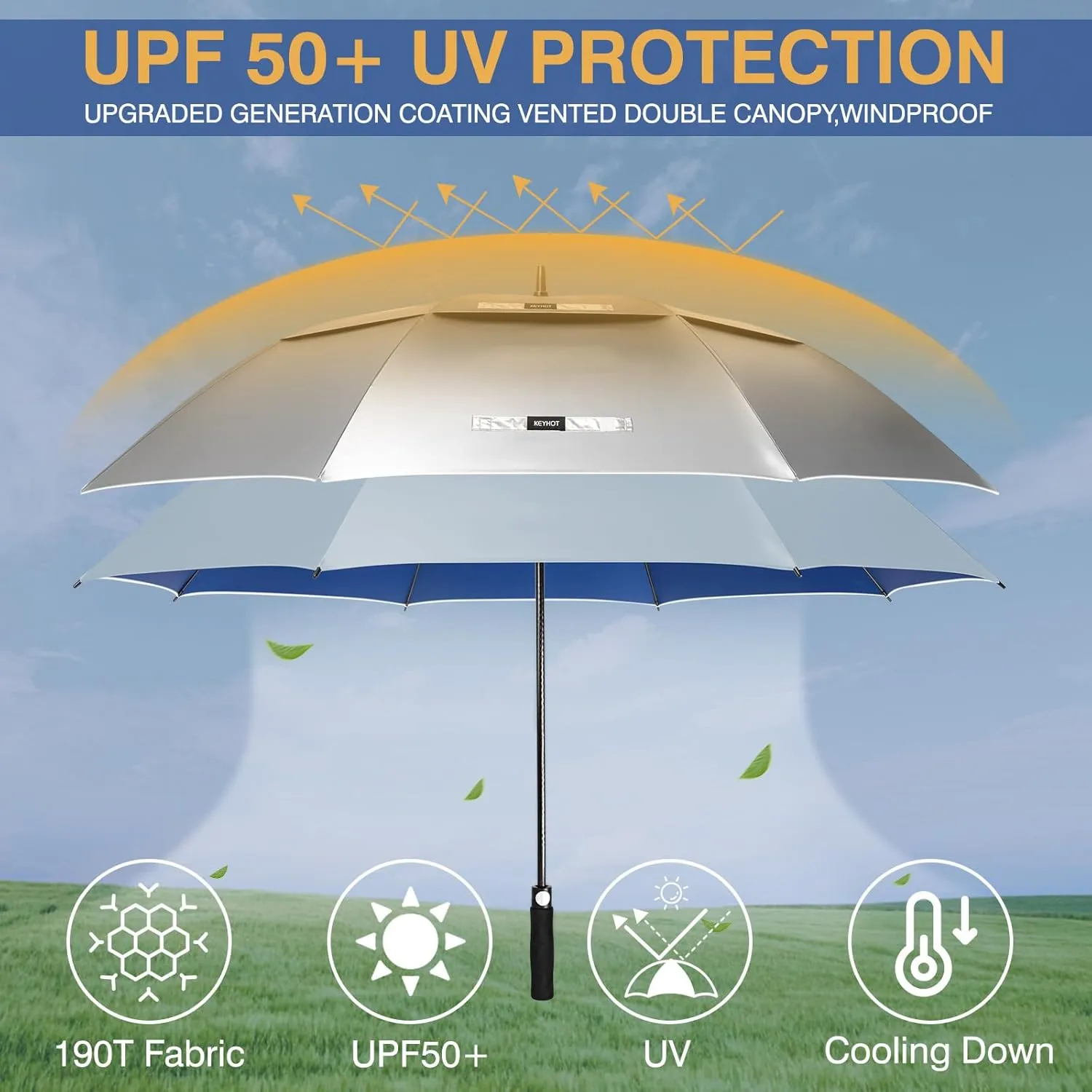 Large Golf Umbrella Uv Protection 62/68 Inch - Double Canopy Vented Golf Umbrellas Windproof - Sun Shade Spf Umbrella Auto Open Close Oversized for Men Women