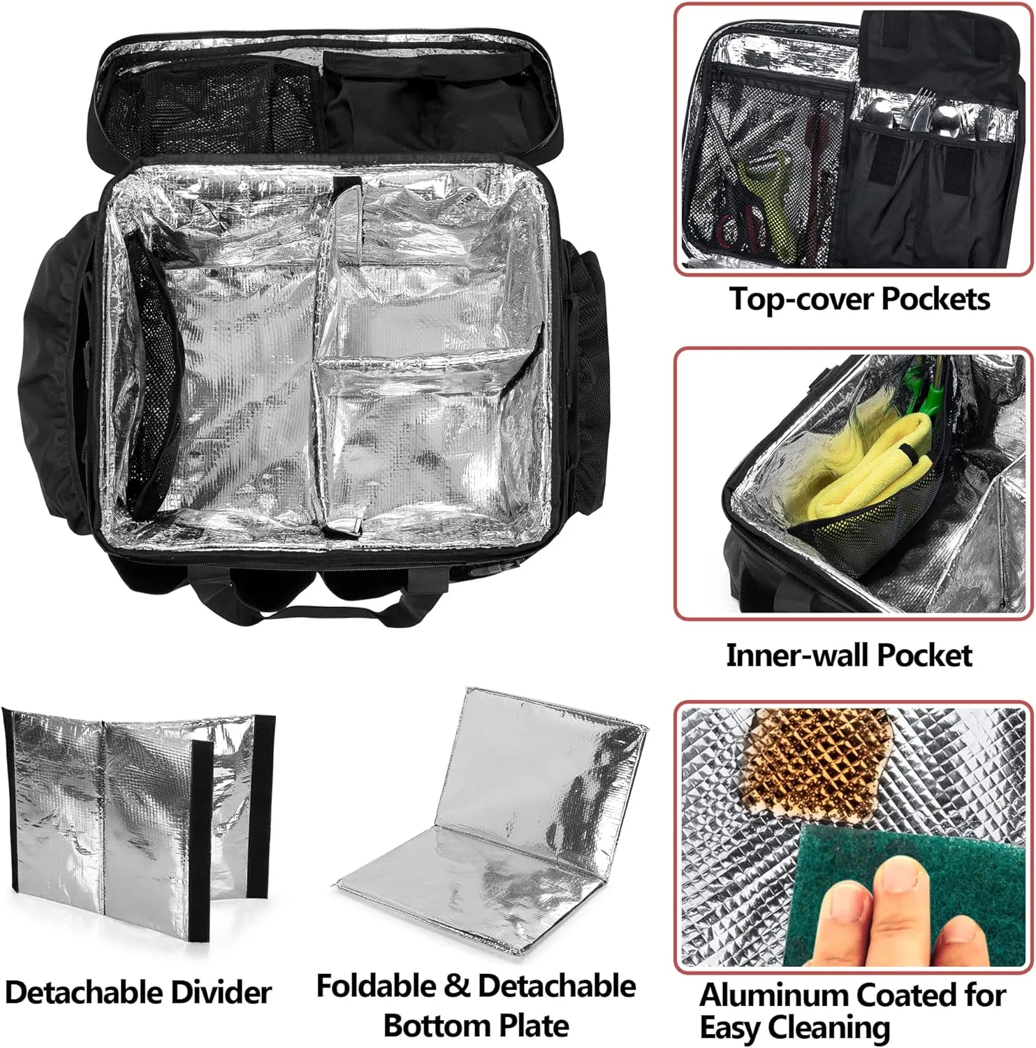 Large Grill Caddy with Lid, BBQ and Picnic Bag Organizer with Paper Towel Holder, Tailgating Accessories Basket for Barbecue Utensil & Camping Gear Must Haves, Black, Bag Only