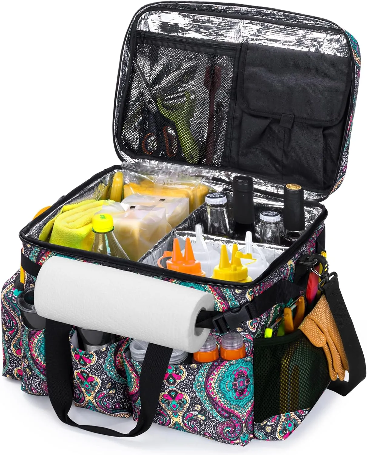 Large Grill Caddy with Lid, BBQ and Picnic Bag Organizer with Paper Towel Holder, Tailgating Accessories Basket for Barbecue Utensil & Camping Gear Must Haves, Totem, Bag Only
