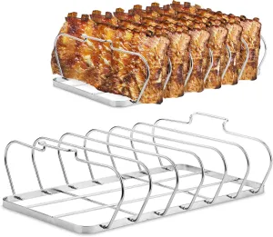 Large Rib Rack for Smoking - 6 Slots Rib Racks for Grilling - Easy to Use and Clean BBQ Premium Durable Rib Rack Stainless Steel