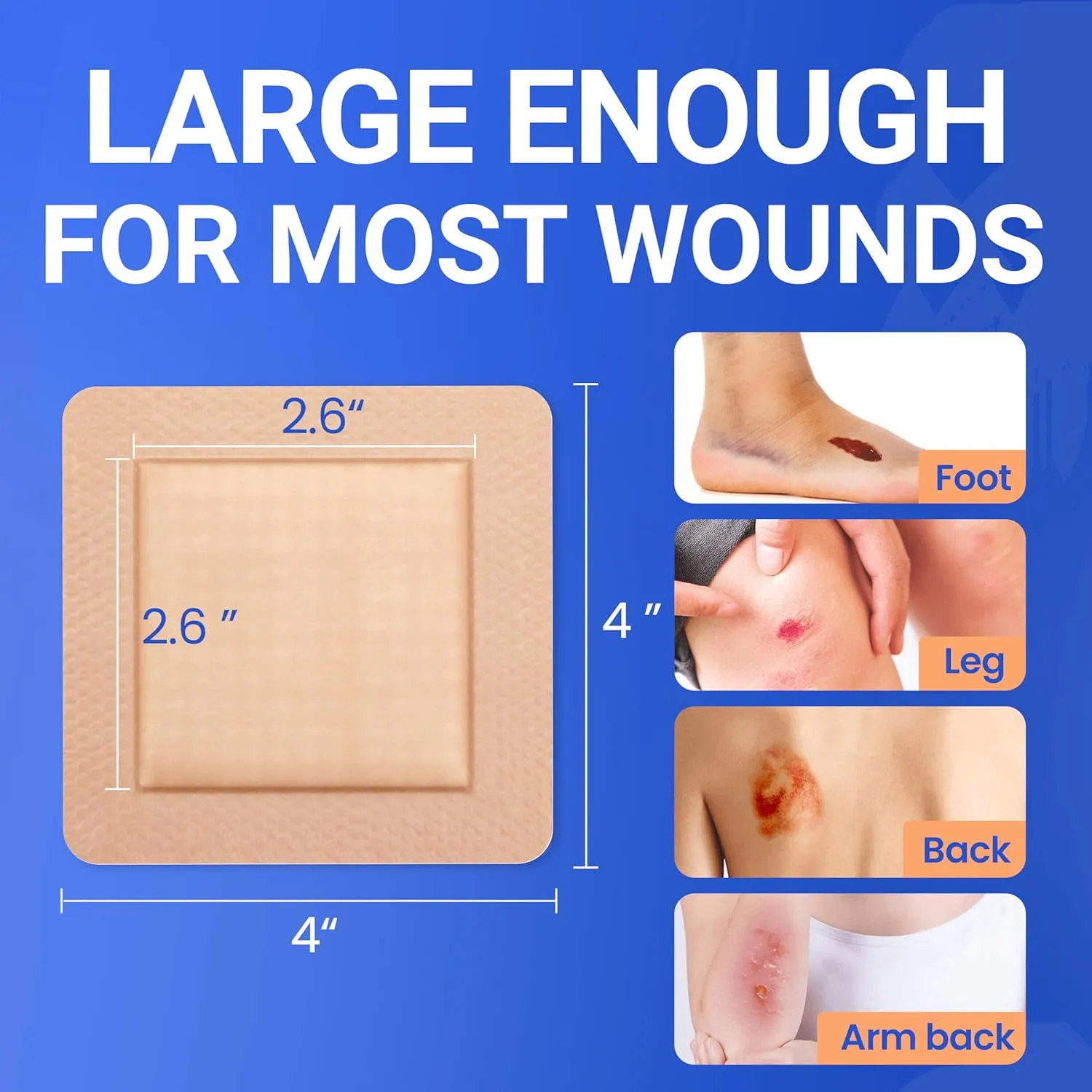 Large Waterproof Bandages 4x4 Silicone Foam Dressing for Sensitive Skin Wound Care, Adhesive Cohesive Pad with Border for First Aid, 10 Packs, Post Surgical and Trauma Care, Burn, HSA FSA Eligible