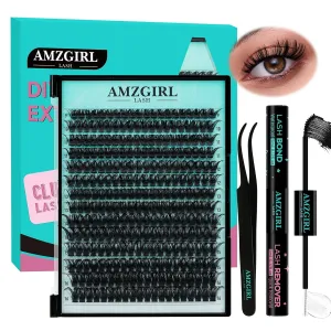 Lash Extension Kit 280PCS Eyelash Clusters 80D DIY Eyelash Extension Kit Individual Lashes Natural Lash Clusters Kit with Lash Bond and Remover, Lash Tweezers(D-Mix9-16mm Kit)