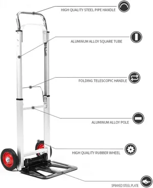 LEADALLWAY Hand Truck Aluminum Foldable Hand Cart with 6" Wheels 220 lbs Capacity