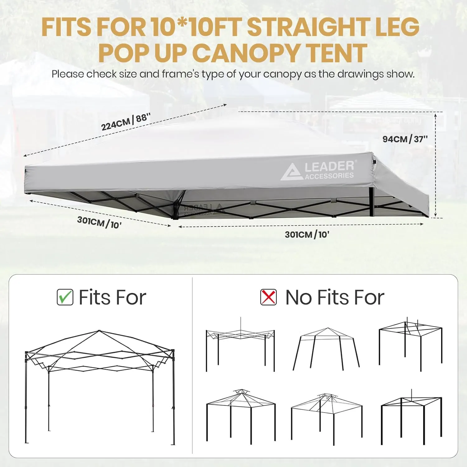 Leader Accessories 10x10 Pop-Up Canopy Top Replacement Cover for Straight Leg Canopy Tent, Canopy top only(Silver)