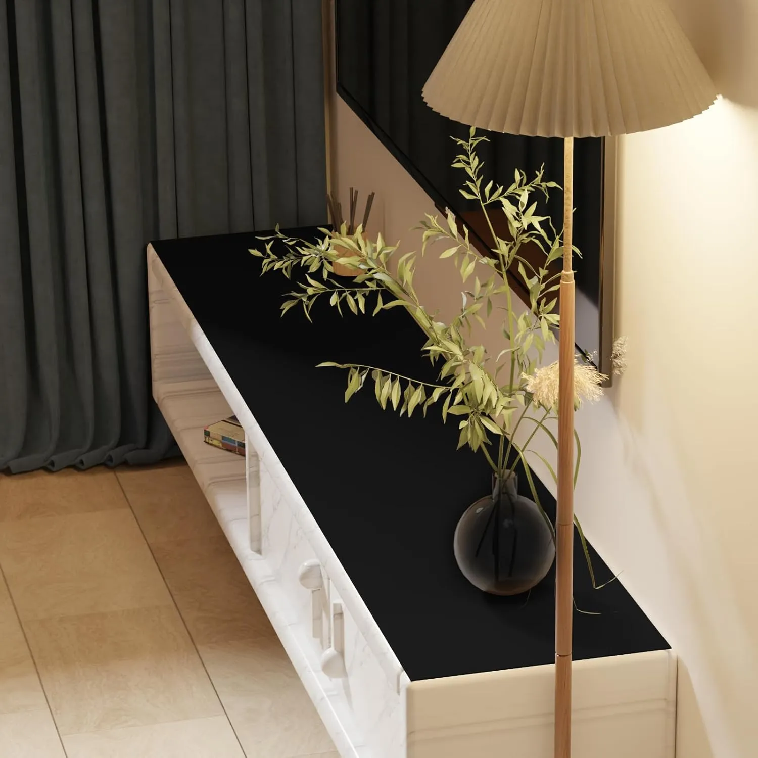 Leather Desk Mat,1.8mm Thick,15.75x63 Inch Desk Cover,Desk Protector Mat,Dresser Cover Top,Leather Table Cover,Side Table Cover,Office Desk Cover,Office Table Cover(Black Black,15.75x63)