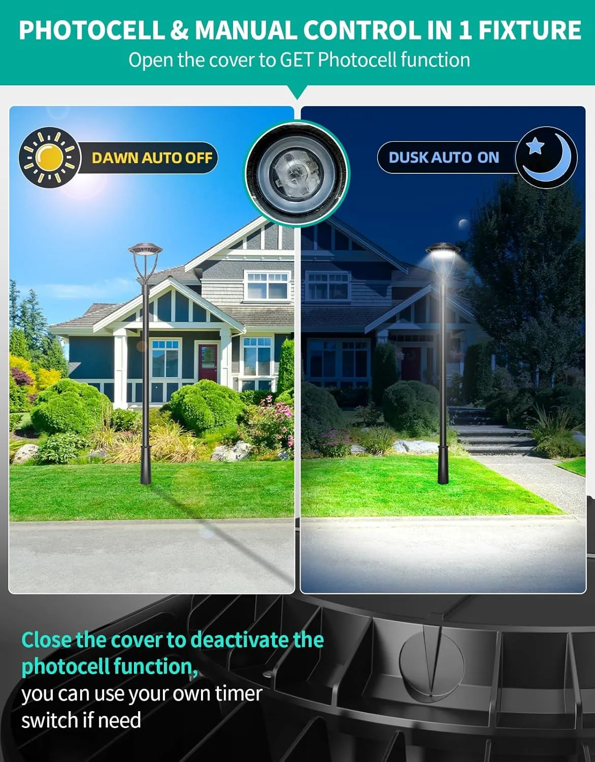 LED Post Top Light ETL DLC Listed 150W 120W 90W Adjustable Outdoor Pole Lights with Photocell IP65 Waterproof Post LED Fixture 5000K for Garden Yard Street
