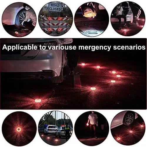 LED Road Flares 6Pack Roadside Emergency car kit Emergency Road Flares Kit with Magnetic Base for Vehicles & Boat | 9 Flash Modes(with Batteries) (6 Part Rechargeable)