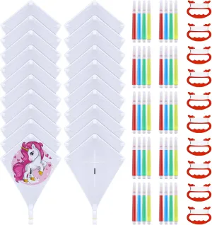 Leitee 36 Sets DIY Kites for Kids, Kite Making Kit White Blank Kites with 144 Watercolor Pens and 36 Swivel Line Decorating Coloring Kite Party Pack for Outdoor Park Grassland Games Activities