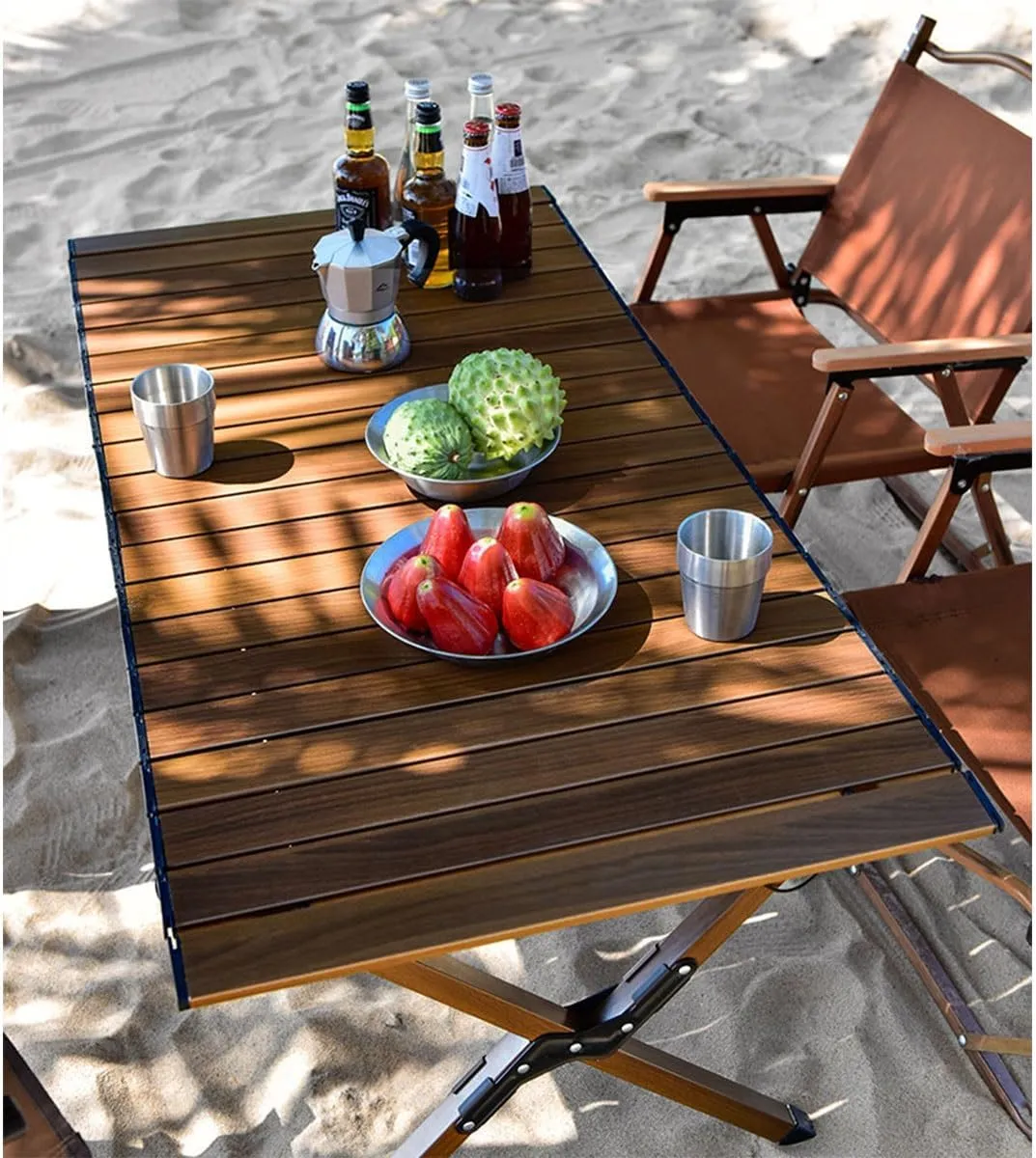 LEIYTFE Folding Picnic Table for 3-4/5-6 People,Outdoor Portable Camping Tables Aluminum Fold Up Roll Up Table,150kg Heavy Duty Load(88cm)