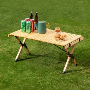 LEIYTFE Roll-up Desktop Outdoor Table Portable Camping Gear Folding Table,Small Garden Table for Party Holiday Picnic,BBQ, Patio,Wooden(90cm)