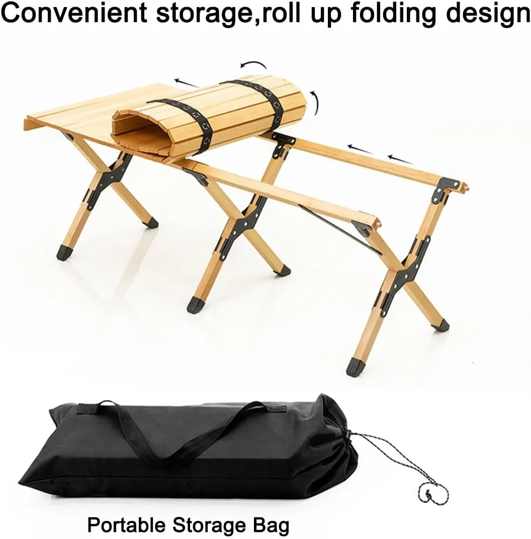LEIYTFE Roll-up Desktop Outdoor Table Portable Camping Gear Folding Table,Small Garden Table for Party Holiday Picnic,BBQ, Patio,Wooden(90cm)